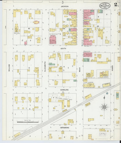 Sanborn Fire Insurance Map from Bellevue, Eaton County, Michigan (1901), Sheet #0002 - Historic Sanborn Fire Insurance Map Print, vintage old map wall art, antique decor, genealogy gift, Michigan Michigan map