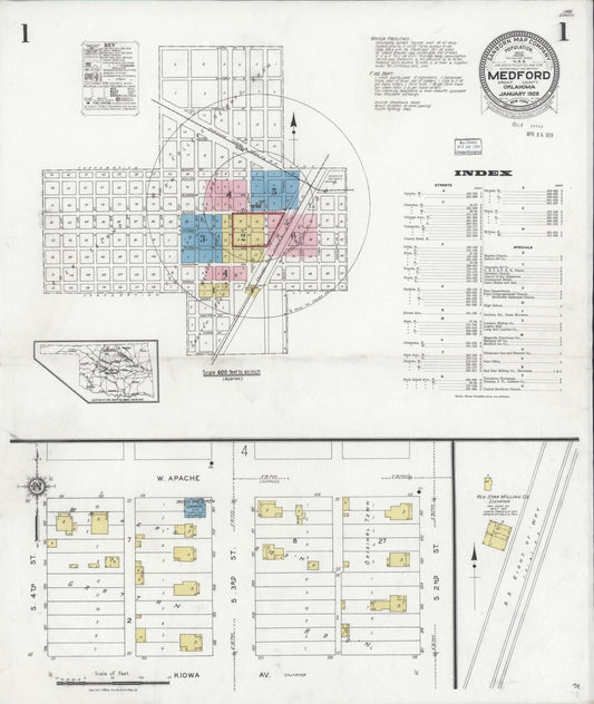 Sanborn Fire Insurance Map from Medford, Grant County, Oklahoma (1928), Sheet #0001 - Historic Sanborn Fire Insurance Map Print, vintage old map wall art, antique decor, genealogy gift, Oklahoma Oklahoma map