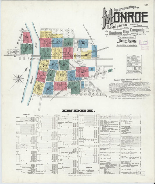 Sanborn Fire Insurance Map from Monroe, Ouachita Parish, Louisiana. (1909) – Historic Sanborn Fire Insurance Map Print