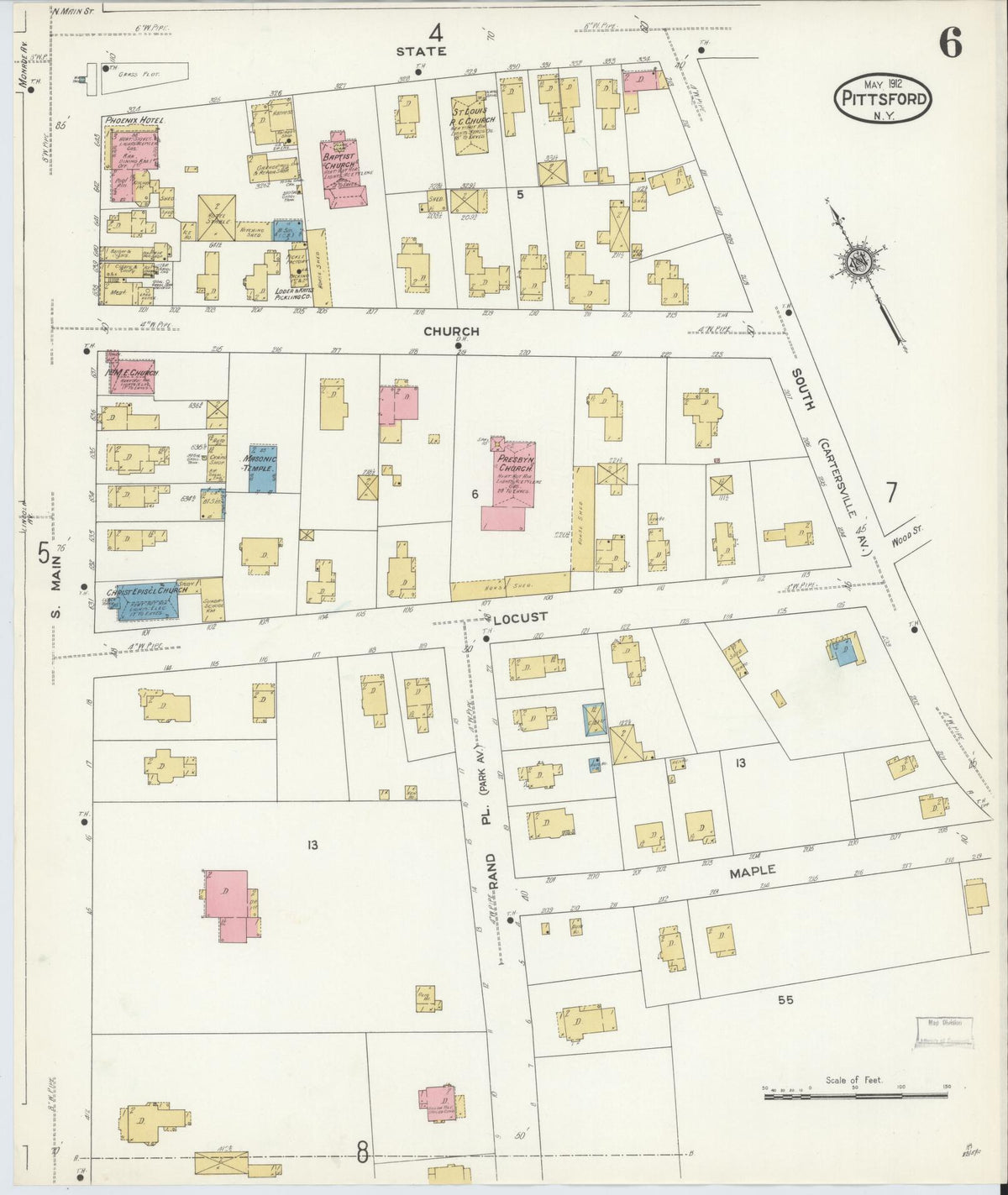 Sanborn Fire Insurance Map from Pittsford, Monroe County, New York (1912), Sheet #0006 - Complete Map Set gallery image, historic Sanborn map, vintage wall art, New York New York