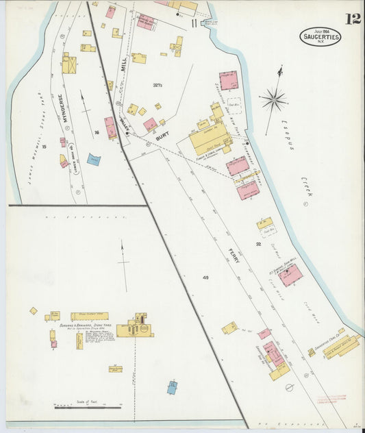 Sanborn Fire Insurance Map from Saugerties, Ulster County, New York (1904), Sheet #0012 - Historic Sanborn Fire Insurance Map Print, vintage old map wall art, antique decor, genealogy gift, New York New York map