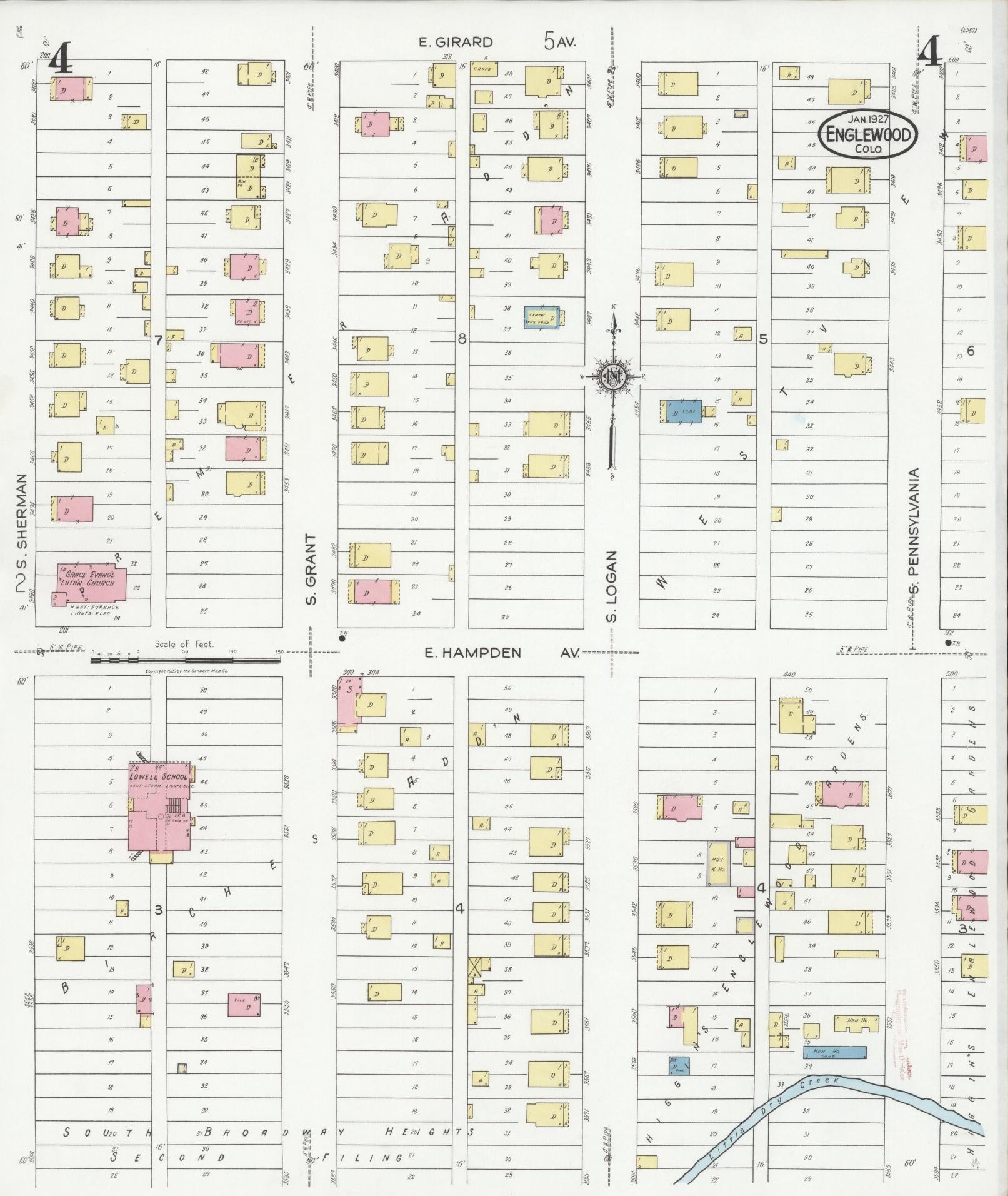 Sanborn Fire Insurance Map from Englewood, Arapahoe County, Colorado (1927), Sheet #0004 - Complete Map Set gallery image, historic Sanborn map, vintage wall art, Colorado Colorado