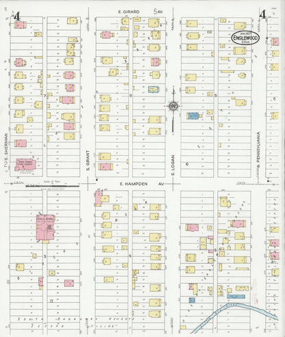 Sanborn Fire Insurance Map from Englewood, Arapahoe County, Colorado (1927), Sheet #0004 - Complete Map Set gallery image, historic Sanborn map, vintage wall art, Colorado Colorado