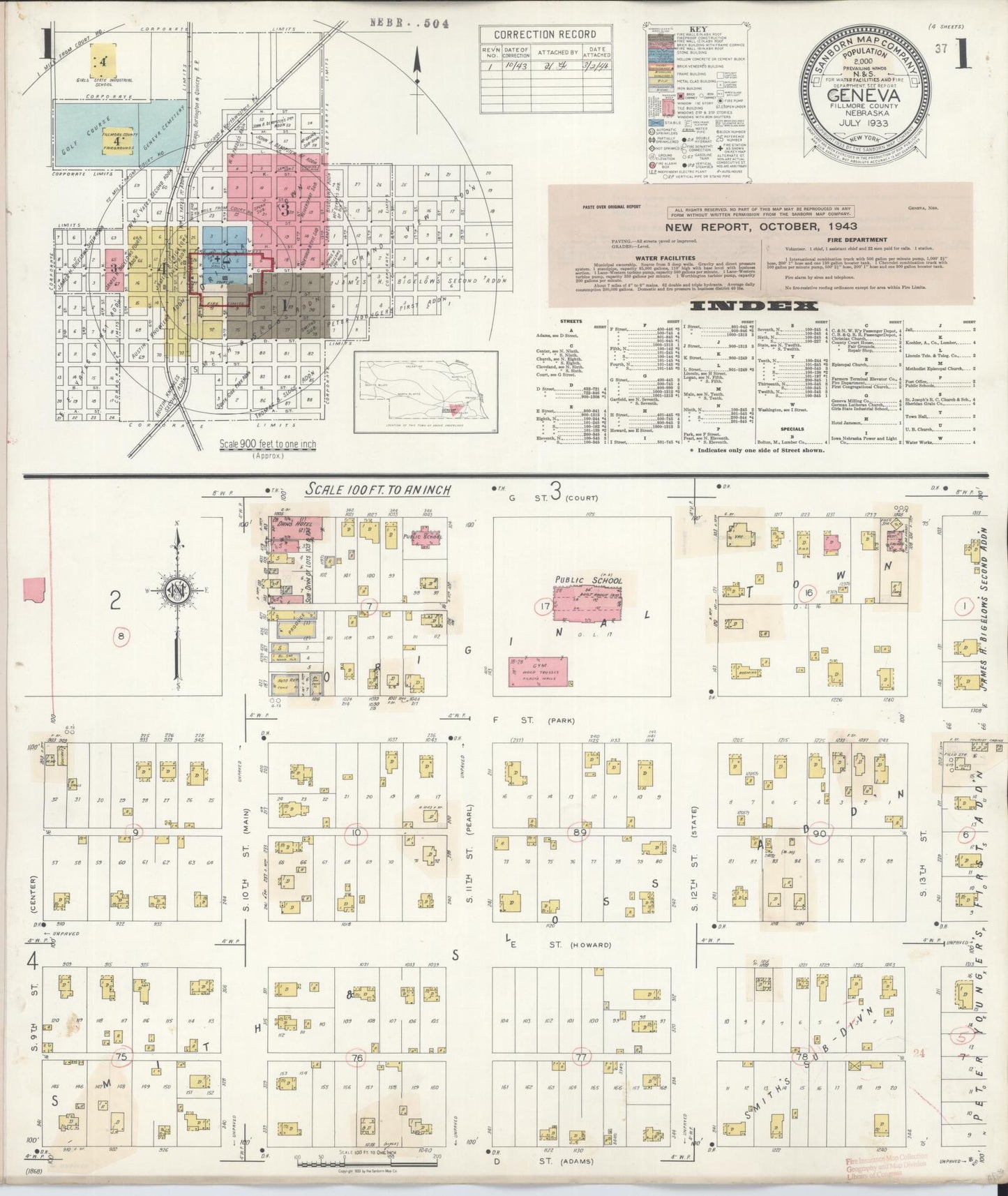 Sanborn Fire Insurance Map from Geneva, Fillmore County, Nebraska (1933), Sheet #0001 - Complete Map Set gallery image, historic Sanborn map, vintage wall art, Nebraska Nebraska