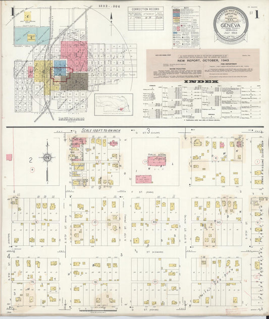 Sanborn Fire Insurance Map from Geneva, Fillmore County, Nebraska (1933), Sheet #0001 - Complete Map Set gallery image, historic Sanborn map, vintage wall art, Nebraska Nebraska