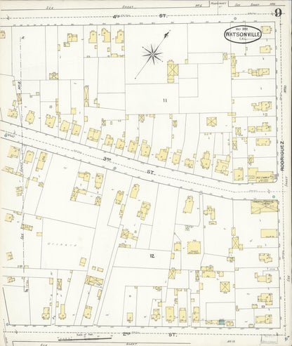 Sanborn Fire Insurance Map from Watsonville, Santa Cruz County, California (1892), Sheet #0009 - Complete Map Set gallery image, historic Sanborn map, vintage wall art, California California