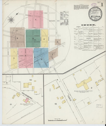Sanborn Fire Insurance Map from Wilson, Wilson County, North Carolina (1893), Sheet #0001 - Complete Map Set gallery image, historic Sanborn map, vintage wall art, North Carolina North Carolina