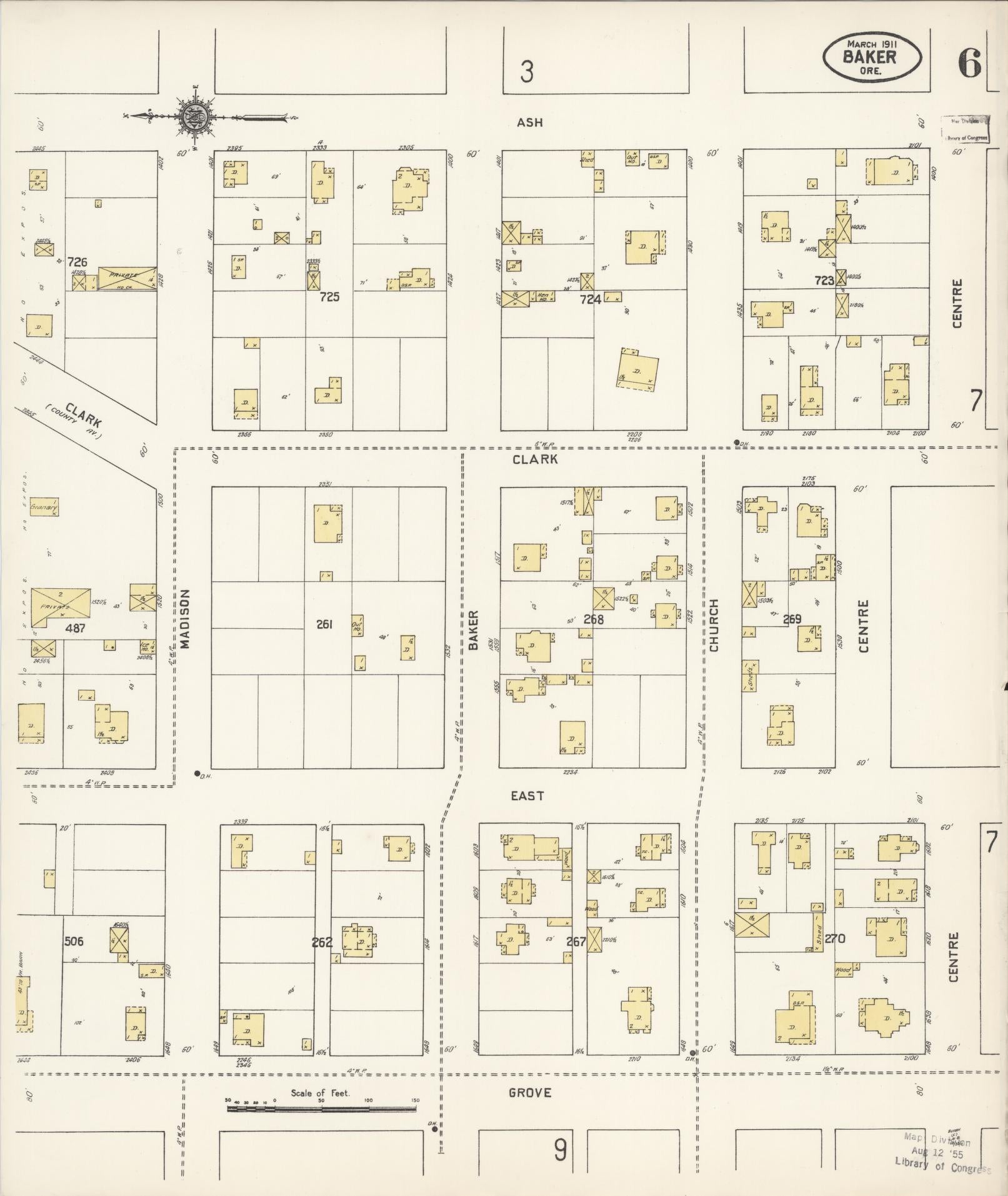 Sanborn Fire Insurance Map from Baker, Baker County, Oregon (1911), Sheet #0006 - Complete Map Set gallery image, historic Sanborn map, vintage wall art, Oregon Oregon