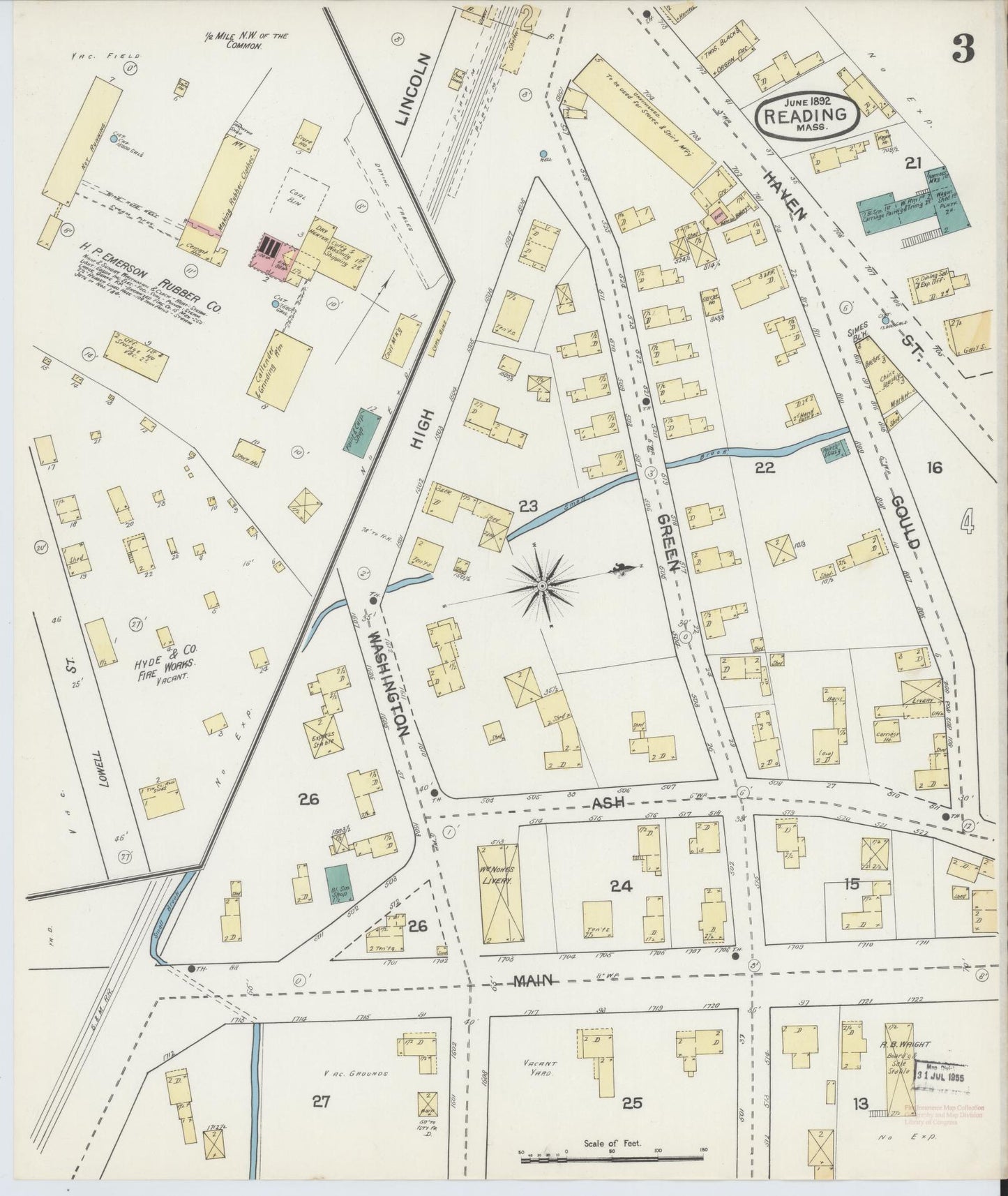 Sanborn Fire Insurance Map from Reading, Middlesex County, Massachusetts (1892), Sheet #0003 - Complete Map Set gallery image, historic Sanborn map, vintage wall art, Massachusetts Massachusetts