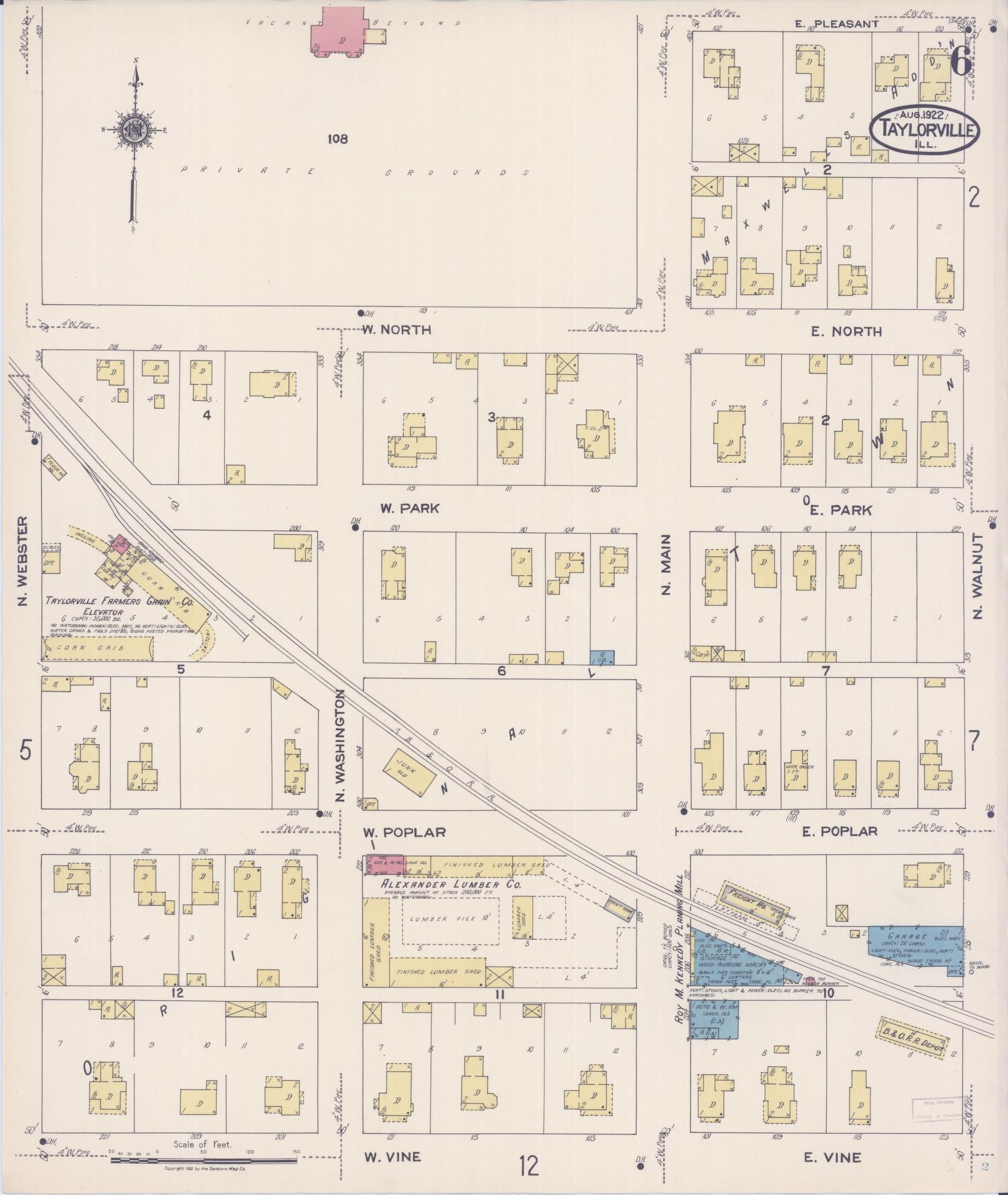 Sanborn Fire Insurance Map from Taylorville, Christian County, Illinois (1922), Sheet #0006 - Historic Sanborn Fire Insurance Map Print, vintage old map wall art, antique decor, genealogy gift, Illinois Illinois map