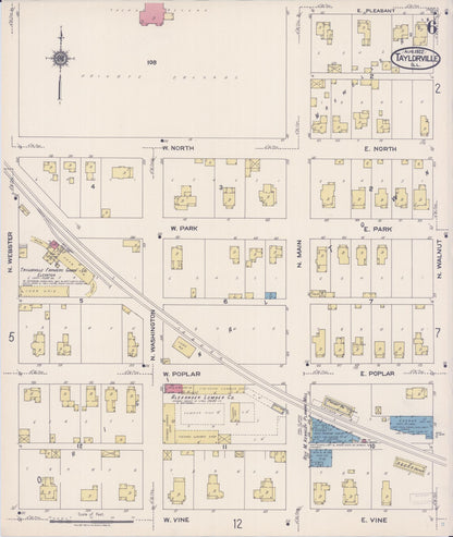 Sanborn Fire Insurance Map from Taylorville, Christian County, Illinois (1922), Sheet #0006 - Historic Sanborn Fire Insurance Map Print, vintage old map wall art, antique decor, genealogy gift, Illinois Illinois map