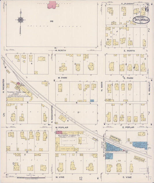 Sanborn Fire Insurance Map from Taylorville, Christian County, Illinois (1922), Sheet #0006 - Historic Sanborn Fire Insurance Map Print, vintage old map wall art, antique decor, genealogy gift, Illinois Illinois map