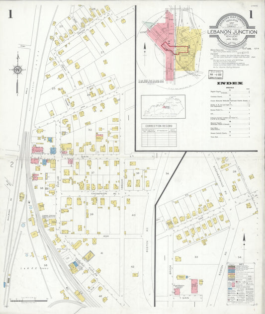 Sanborn Fire Insurance Map from Lebanon Junction, Bullitt County, Kentucky (1933), Sheet #0001 - Complete Map Set gallery image, historic Sanborn map, vintage wall art, Kentucky Kentucky