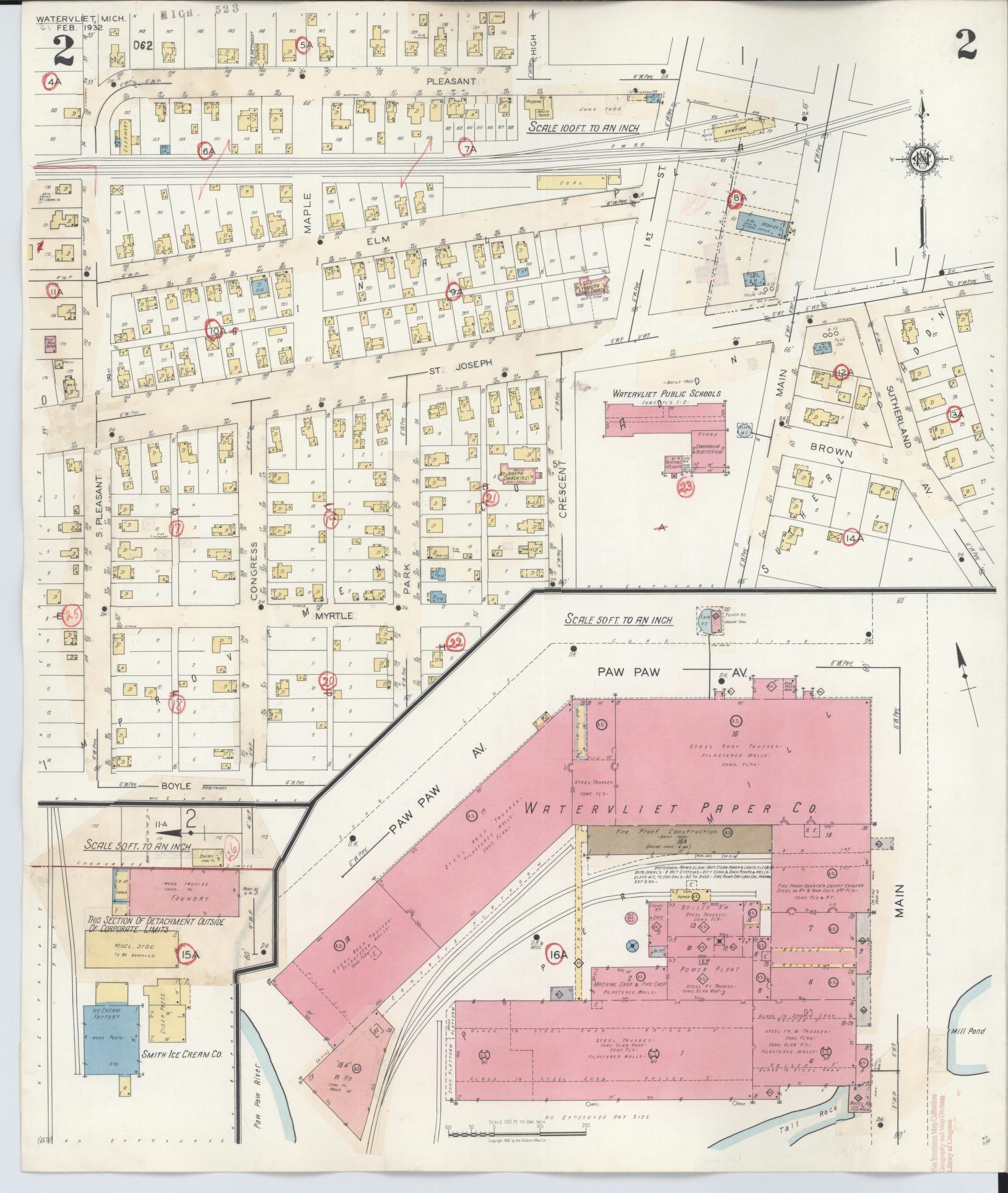 Sanborn Fire Insurance Map from Watervliet, Berrien County, Michigan (1942), Sheet #0002 - Historic Sanborn Fire Insurance Map Print, vintage old map wall art, antique decor, genealogy gift, Michigan Michigan map