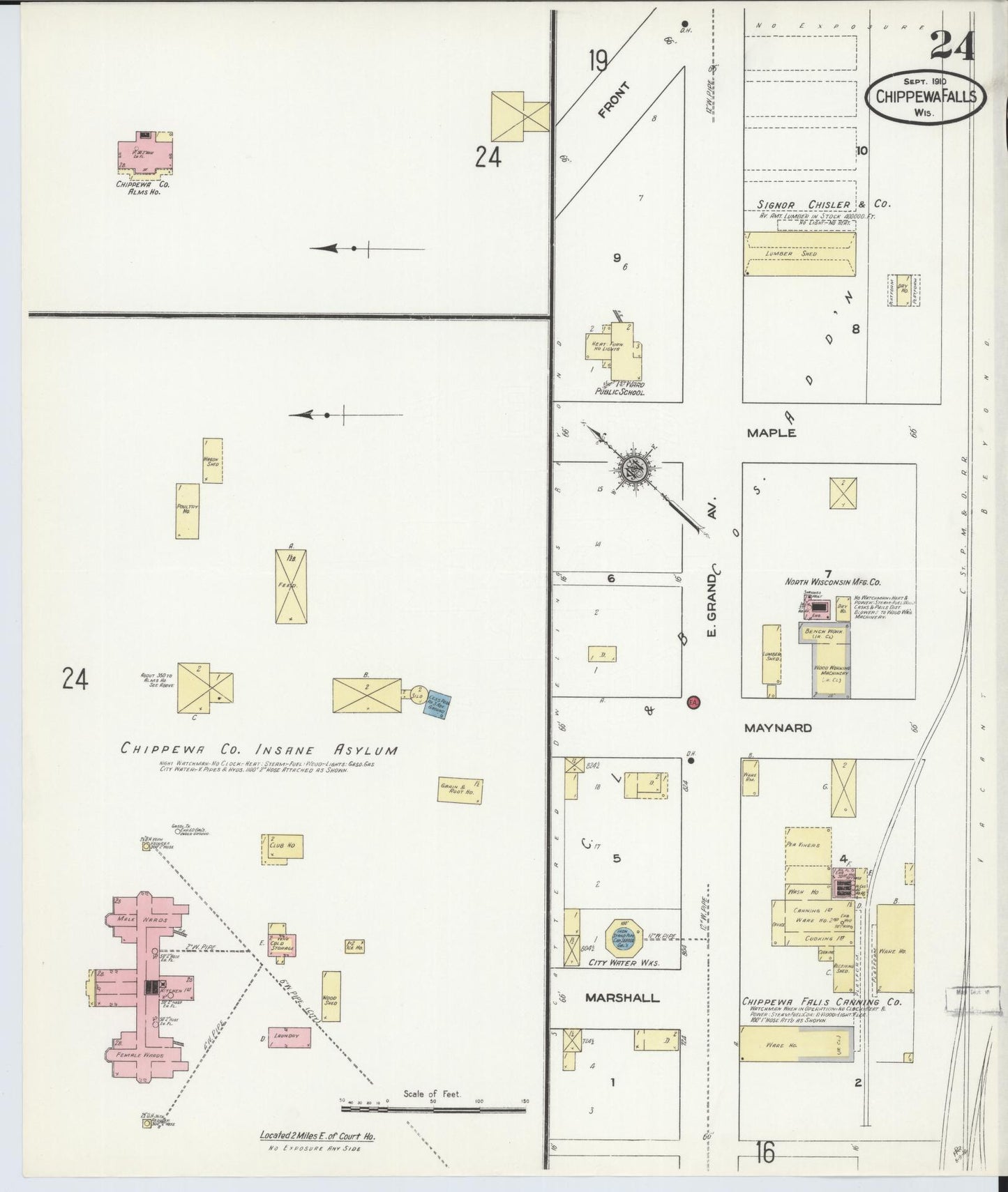 Sanborn Fire Insurance Map from Chippewa Falls, Chippewa County, Wisconsin (1910), Sheet #0024 - Historic Sanborn Fire Insurance Map Print, vintage old map wall art, antique decor, genealogy gift, Wisconsin Wisconsin map