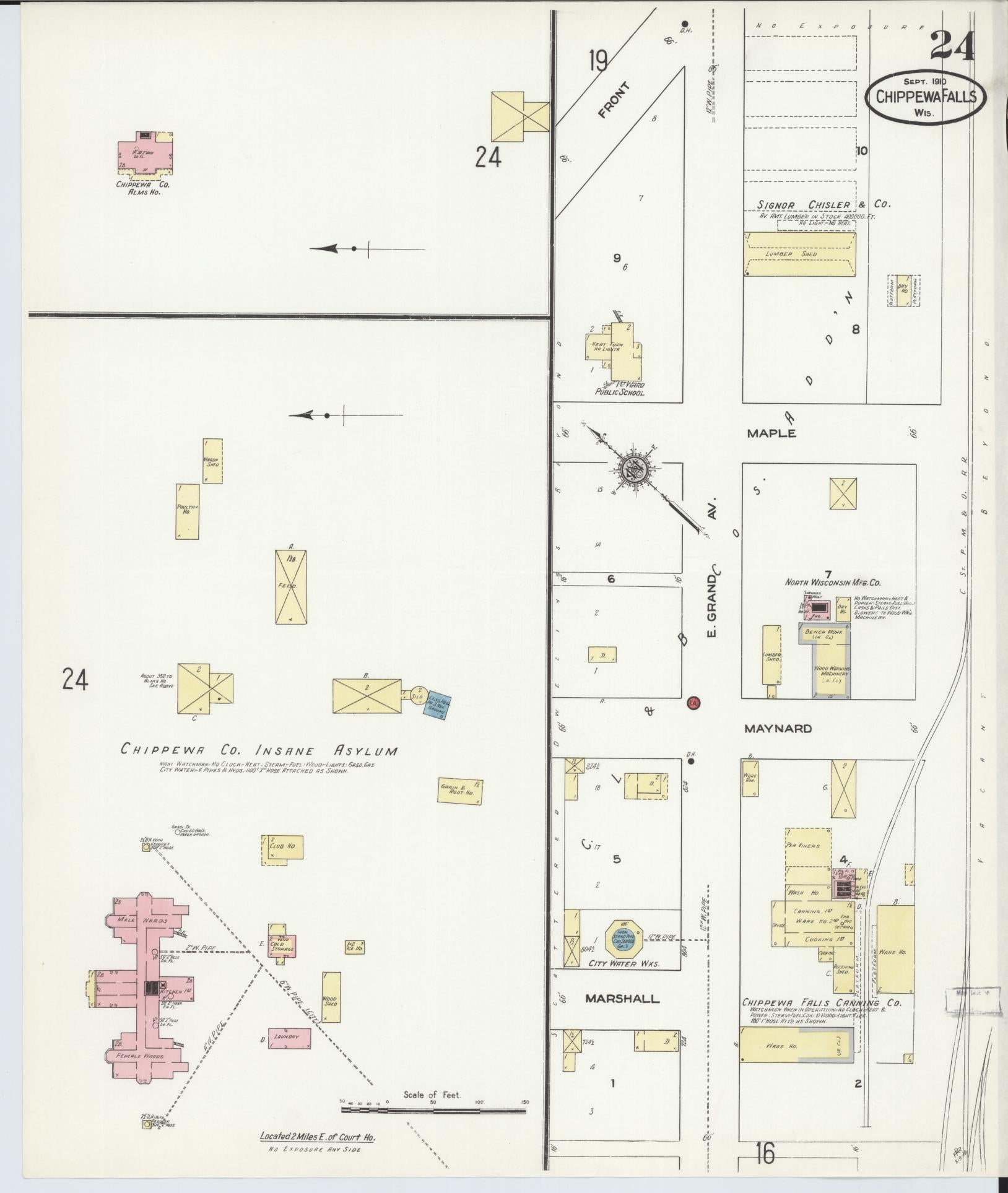 Sanborn Fire Insurance Map from Chippewa Falls, Chippewa County, Wisconsin (1910), Sheet #0024 - Historic Sanborn Fire Insurance Map Print, vintage old map wall art, antique decor, genealogy gift, Wisconsin Wisconsin map