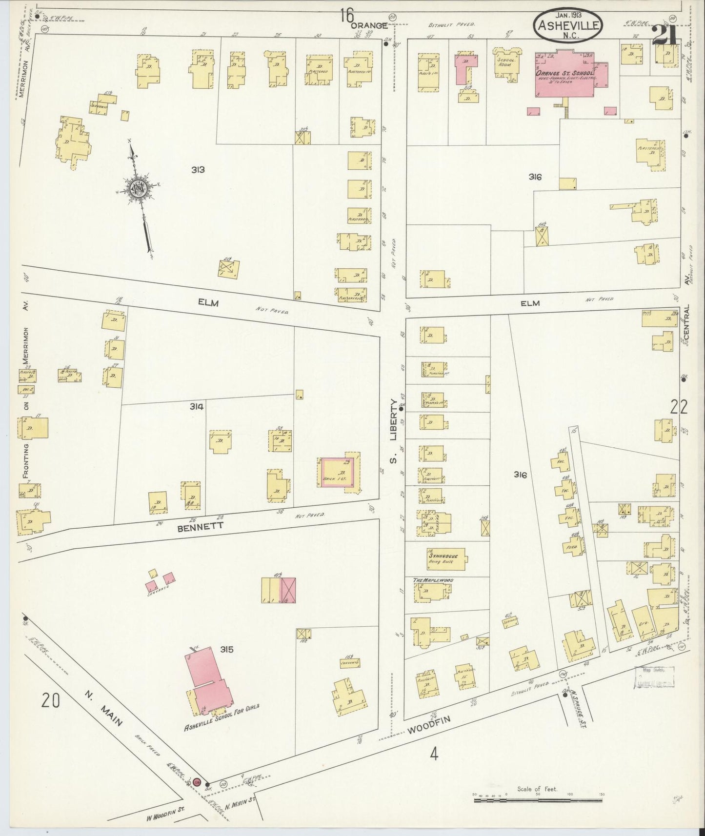 Sanborn Fire Insurance Map from Asheville, Buncombe County, North Carolina (1913), Sheet #0021 - Complete Map Set gallery image, historic Sanborn map, vintage wall art, North Carolina North Carolina