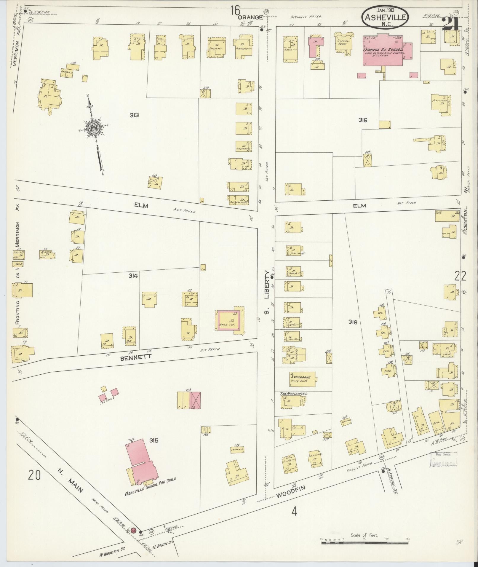 Sanborn Fire Insurance Map from Asheville, Buncombe County, North Carolina (1913), Sheet #0021 - Complete Map Set gallery image, historic Sanborn map, vintage wall art, North Carolina North Carolina