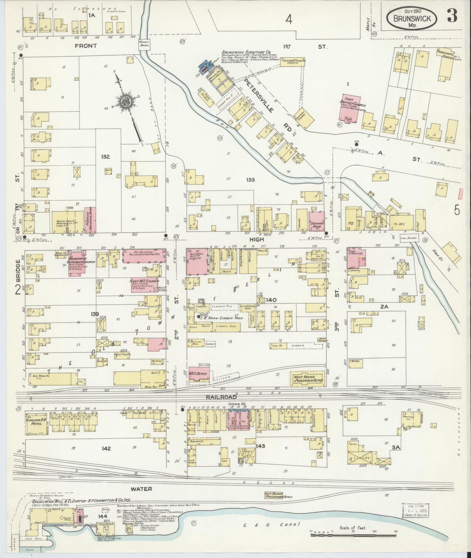 Frederick, Maryland - 1910 - Sanborn Fire Insurance Map, Sheet #0003 - Historic Sanborn Fire Insurance Map Print, Frederick Maryland 1910 0003 vintage old map wall art