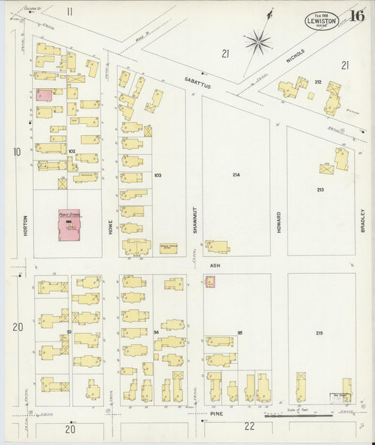 Sanborn Fire Insurance Map from Lewiston, Androscoggin County, Maine (1908), Sheet #0016 - Historic Sanborn Fire Insurance Map Print, vintage old map wall art, antique decor, genealogy gift, Maine Maine map