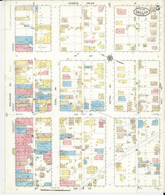 Sanborn Fire Insurance Map from Gallup, Mckinley County, New Mexico (1916), Sheet #0005 - Historic Sanborn Fire Insurance Map Print, vintage old map wall art, antique decor, genealogy gift, New Mexico New Mexico map