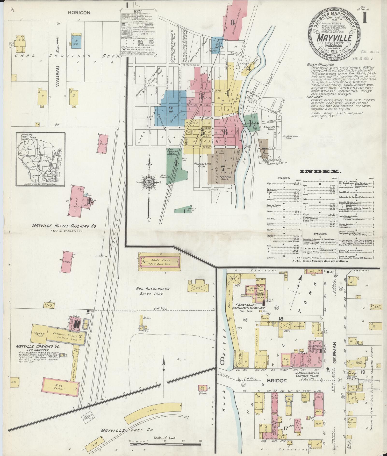 Sanborn Fire Insurance Map from Mayville, Dodge County, Wisconsin (1912), Sheet #0001 - Complete Map Set gallery image, historic Sanborn map, vintage wall art, Wisconsin Wisconsin