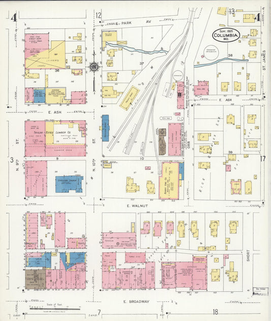 Sanborn Fire Insurance Map from Columbia, Boone County, Missouri (1925), Sheet #0004 - Historic Sanborn Fire Insurance Map Print, vintage old map wall art, antique decor, genealogy gift, Missouri Missouri map