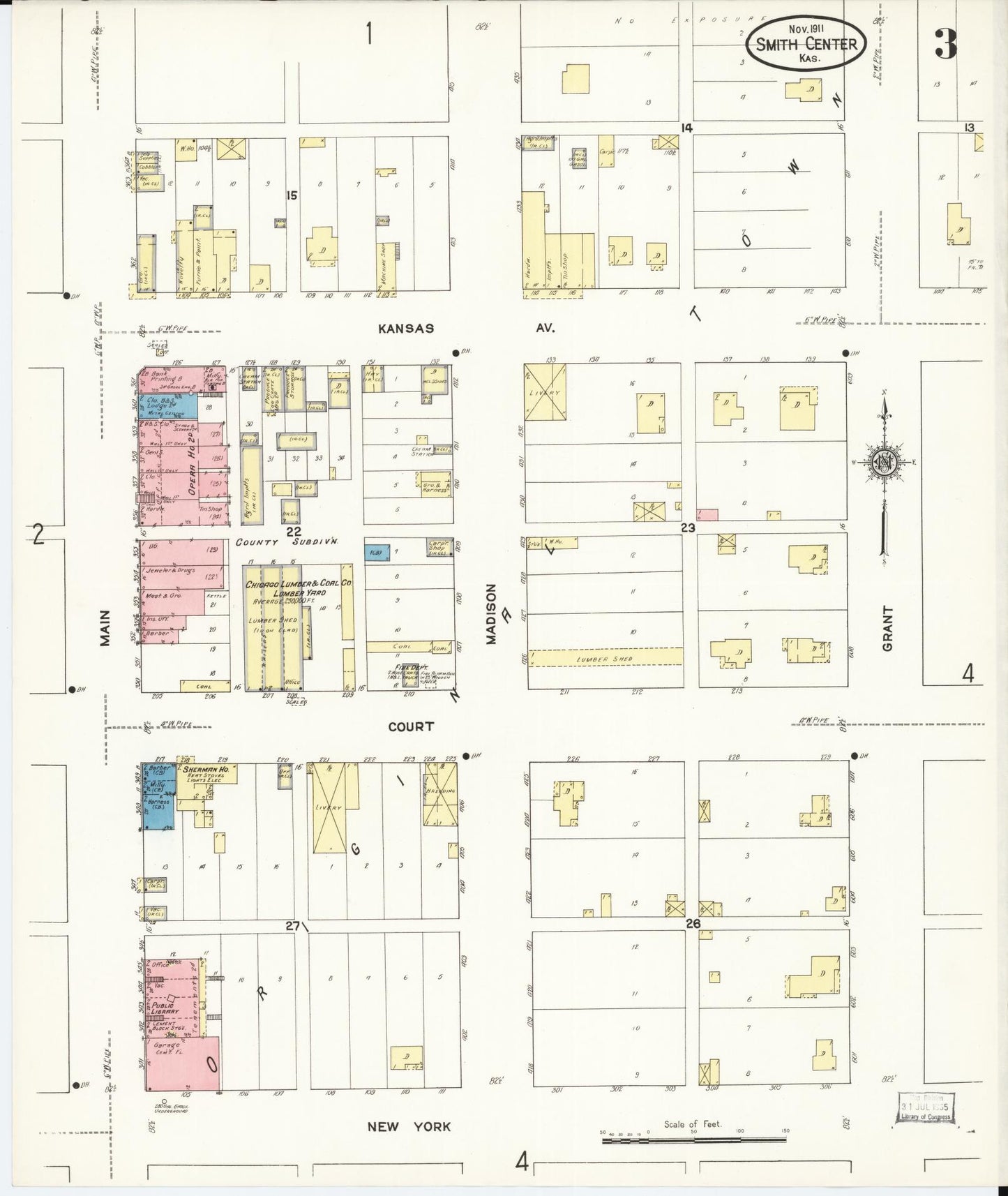 Sanborn Fire Insurance Map from Smith Center, Smith County, Kansas (1911), Sheet #0003 - Complete Map Set gallery image, historic Sanborn map, vintage wall art, Kansas Kansas