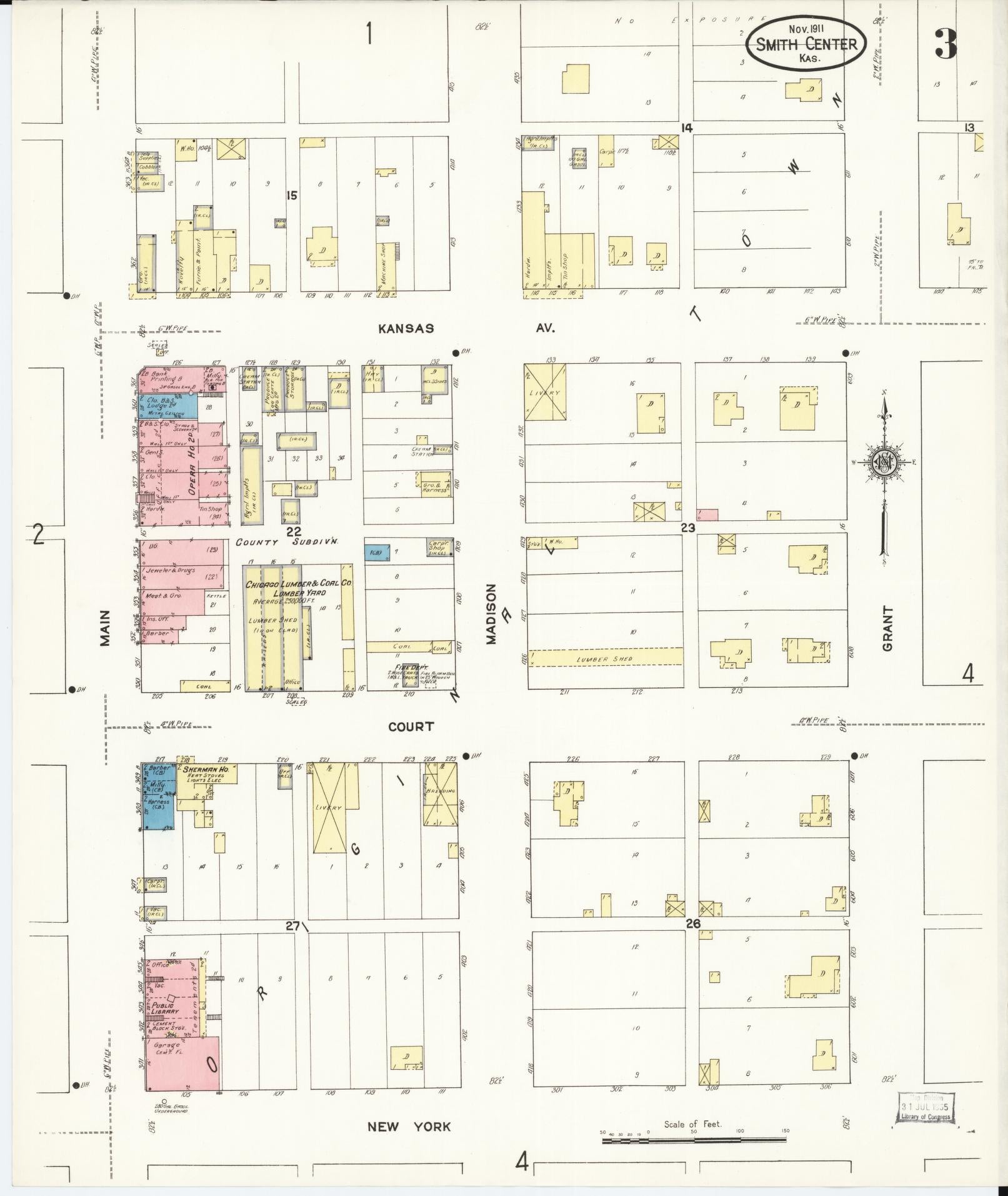 Sanborn Fire Insurance Map from Smith Center, Smith County, Kansas (1911), Sheet #0003 - Complete Map Set gallery image, historic Sanborn map, vintage wall art, Kansas Kansas