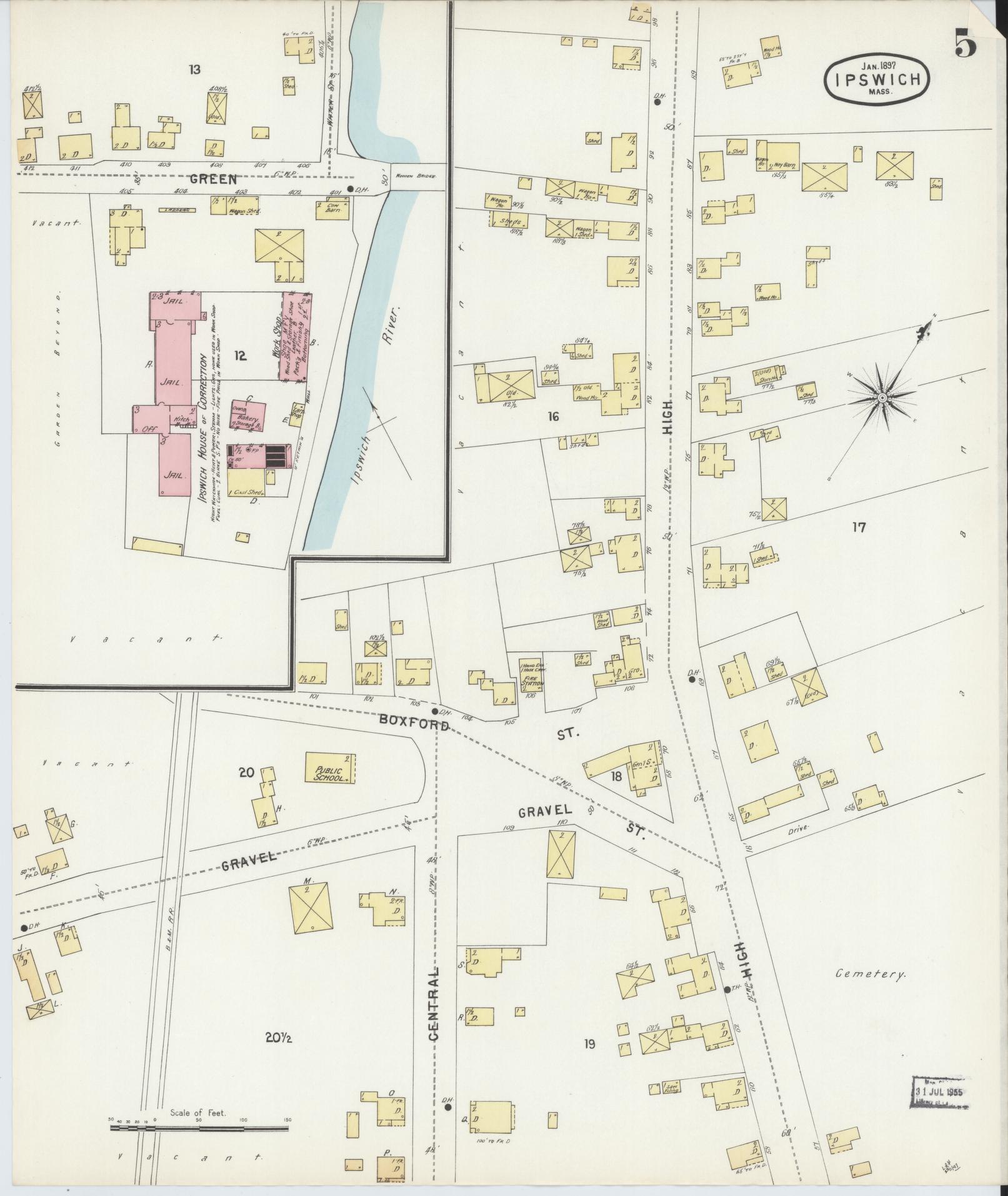 Sanborn Fire Insurance Map from Ipswich, Essex County, Massachusetts (1897), Sheet #0005 - Complete Map Set gallery image, historic Sanborn map, vintage wall art, Massachusetts Massachusetts
