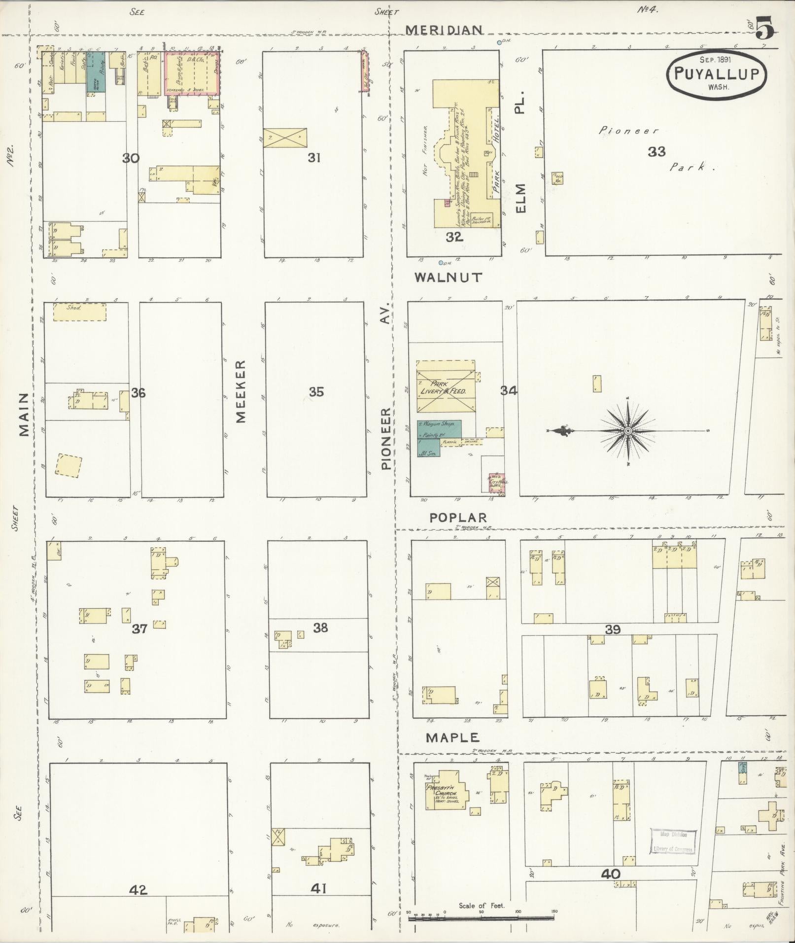 Sanborn Fire Insurance Map from Puyallup, Pierce County, Washington (1891), Sheet #0005 - Complete Map Set gallery image, historic Sanborn map, vintage wall art, Washington Washington