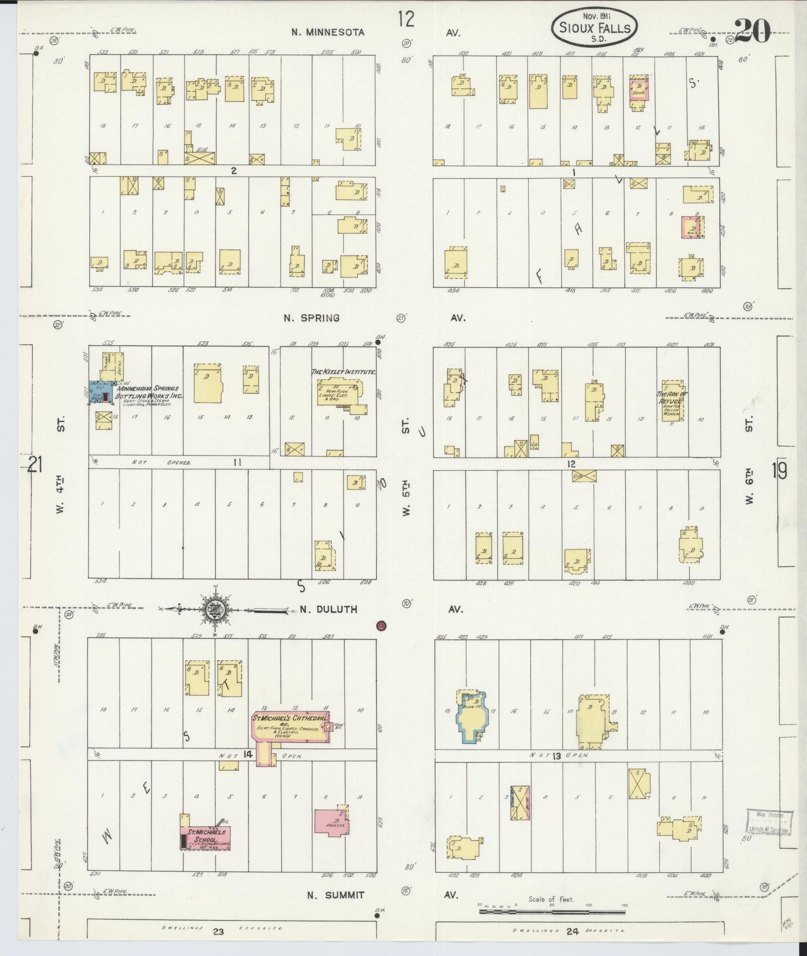 Sanborn Fire Insurance Map from Sioux Falls, Minnehaha County, South Dakota (1911), Sheet #0020 - Complete Map Set gallery image, historic Sanborn map, vintage wall art, South Dakota South Dakota