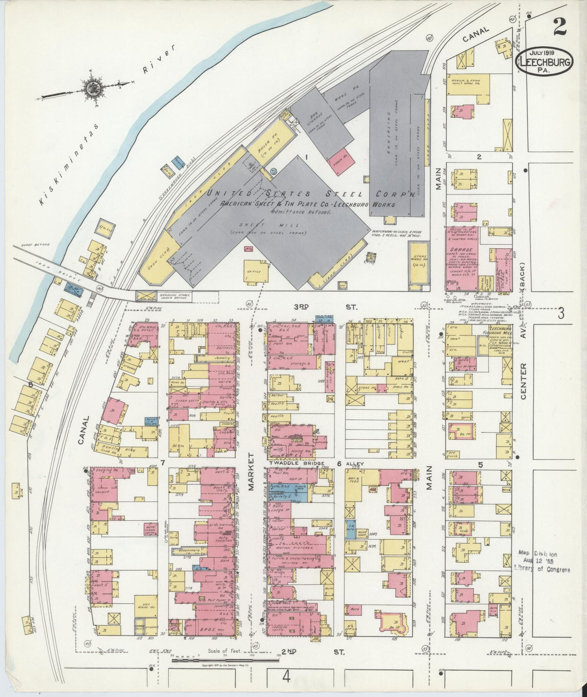 Sanborn Fire Insurance Map from Leechburg, Armstrong County, Pennsylvania (1919), Sheet #0002 - Historic Sanborn Fire Insurance Map Print, vintage old map wall art, antique decor, genealogy gift, Pennsylvania Pennsylvania map