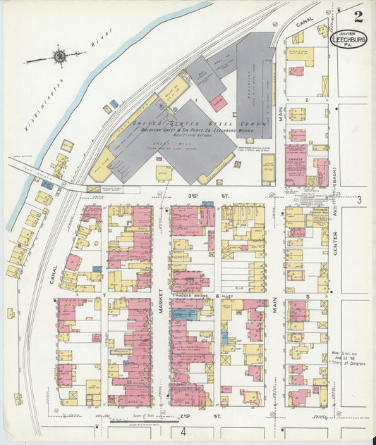 Sanborn Fire Insurance Map from Leechburg, Armstrong County, Pennsylvania (1919), Sheet #0002 - Historic Sanborn Fire Insurance Map Print, vintage old map wall art, antique decor, genealogy gift, Pennsylvania Pennsylvania map