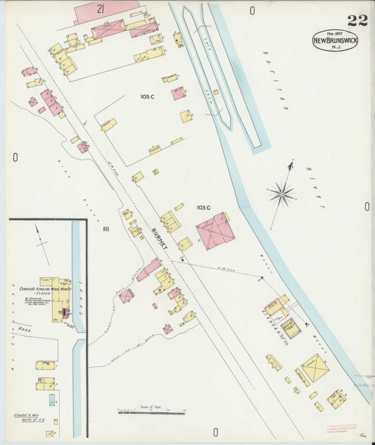 Sanborn Fire Insurance Map from New Brunswick, Middlesex County, New Jersey (1897), Sheet #0022 - Historic Sanborn Fire Insurance Map Print, vintage old map wall art, antique decor, genealogy gift, New Jersey New Jersey map