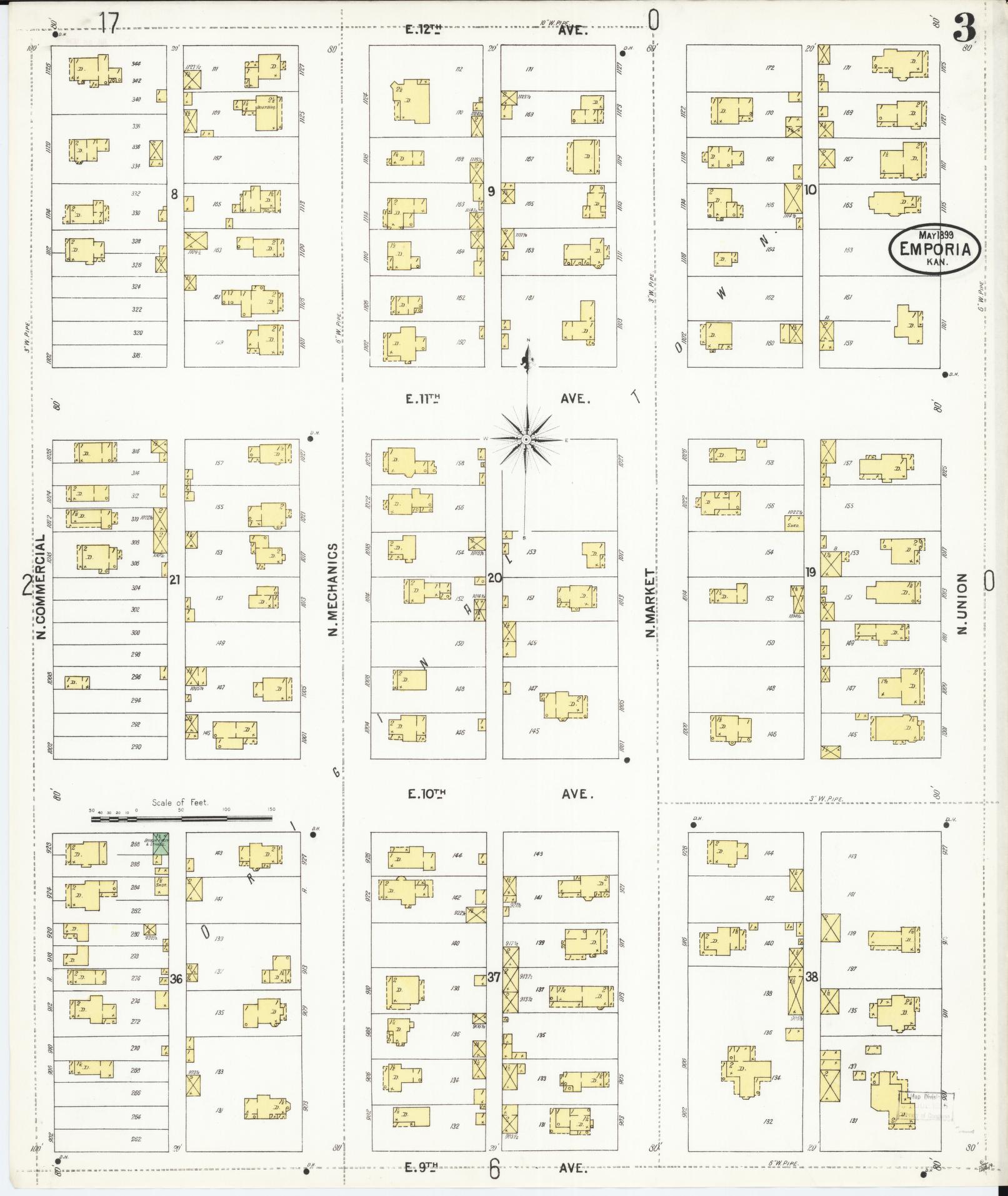 Sanborn Fire Insurance Map from Emporia, Lyon County, Kansas (1899), Sheet #0003 - Complete Map Set gallery image, historic Sanborn map, vintage wall art, Kansas Kansas