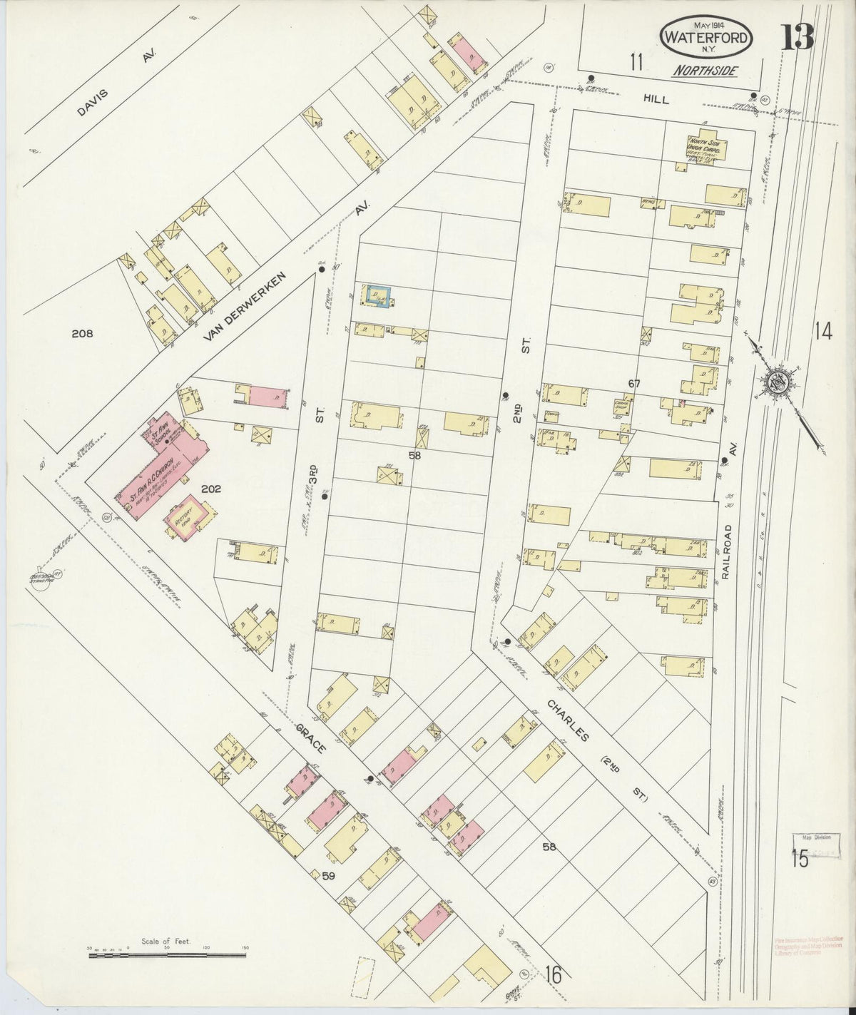 Sanborn Fire Insurance Map from Waterford, Saratoga County, New York (1914), Sheet #0013 - Complete Map Set gallery image, historic Sanborn map, vintage wall art, New York New York