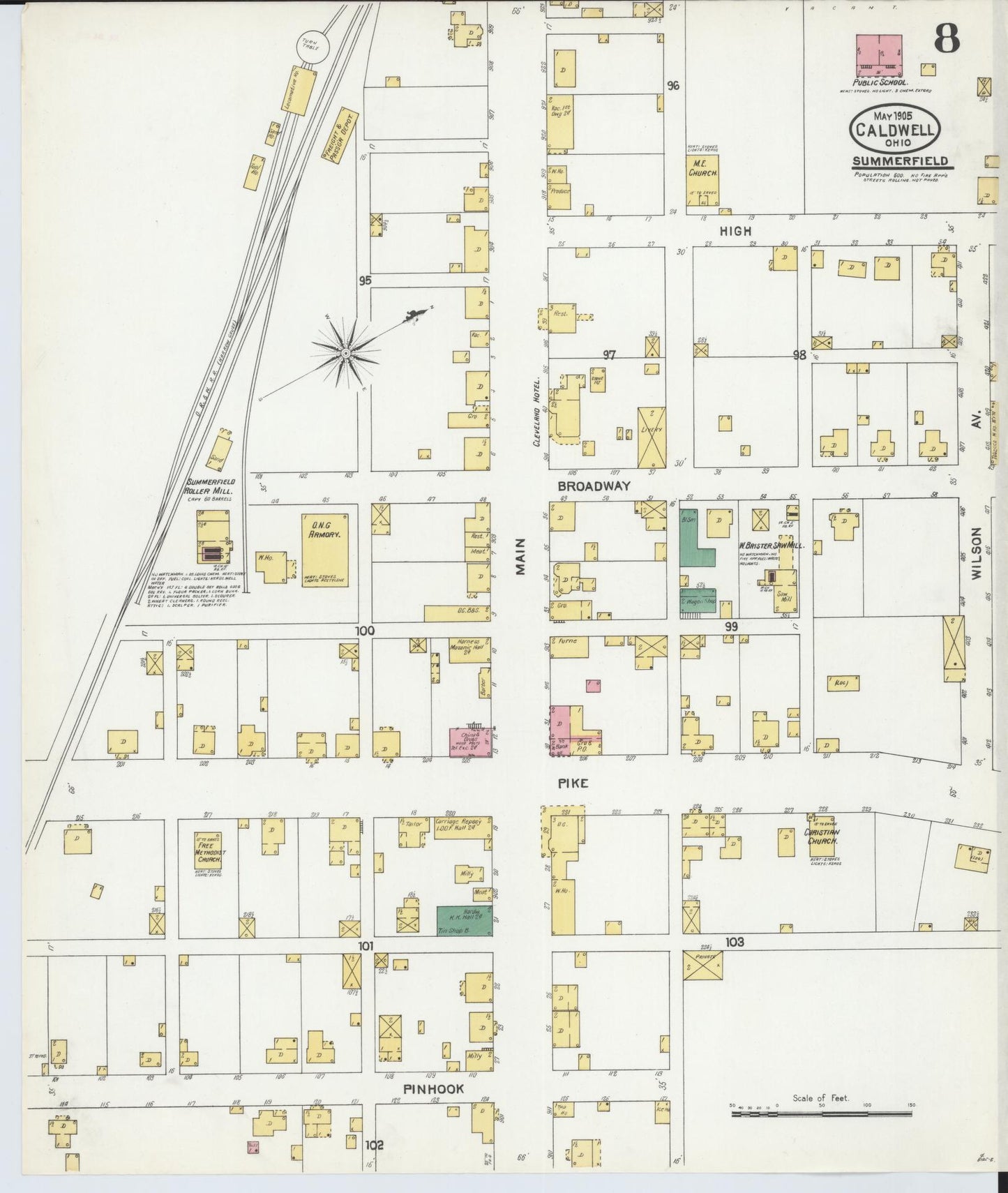 Sanborn Fire Insurance Map from Caldwell, Noble County, Ohio (1905), Sheet #0008 - Historic Sanborn Fire Insurance Map Print, vintage old map wall art, antique decor, genealogy gift, Ohio Ohio map
