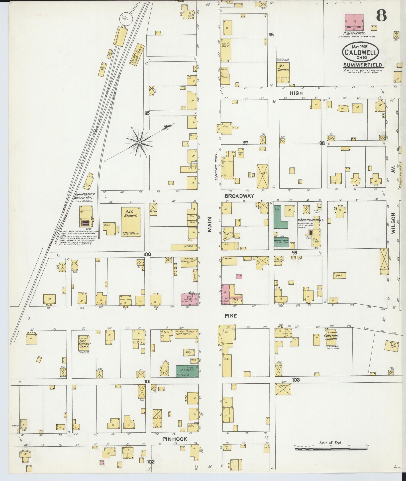 Sanborn Fire Insurance Map from Caldwell, Noble County, Ohio (1905), Sheet #0008 - Historic Sanborn Fire Insurance Map Print, vintage old map wall art, antique decor, genealogy gift, Ohio Ohio map