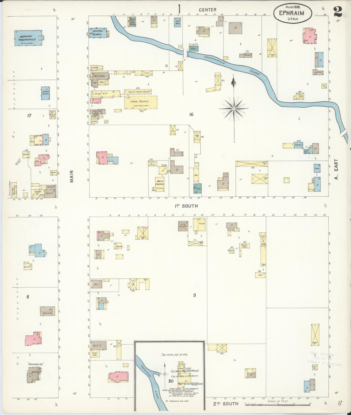 Sanborn Fire Insurance Map from Ephraim, Sanpete County, Utah (1898), Sheet #0002 - Complete Map Set gallery image, historic Sanborn map, vintage wall art, Utah Utah