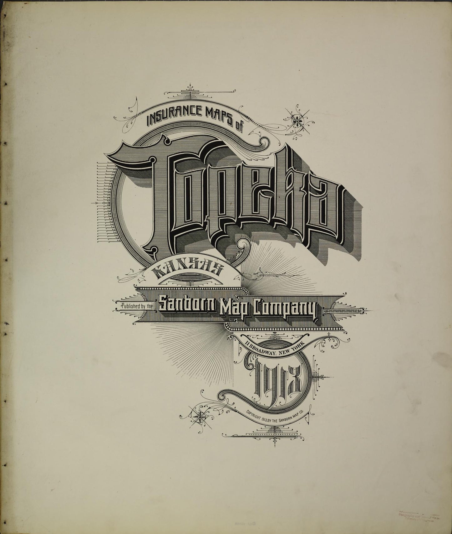 Sanborn Fire Insurance Map from Topeka, Shawnee County, Kansas (1913), Sheet #0001 - Historic Sanborn Fire Insurance Map Print, vintage old map wall art, antique decor, genealogy gift, Kansas Kansas map