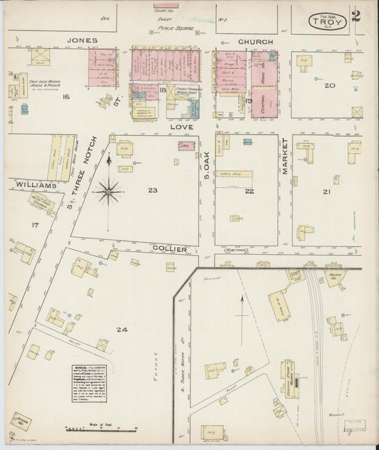 Sanborn Fire Insurance Map from Troy, Pike County, Alabama (1885), Sheet #0002 - Historic Sanborn Fire Insurance Map Print, vintage old map wall art, antique decor, genealogy gift, Alabama Alabama map