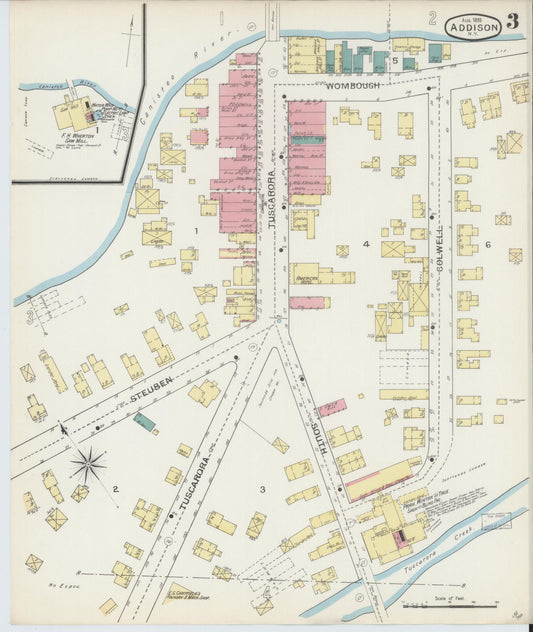 Sanborn Fire Insurance Map from Addison, Steuben County, New York (1893), Sheet #0003 - Historic Sanborn Fire Insurance Map Print, vintage old map wall art, antique decor, genealogy gift, New York New York map