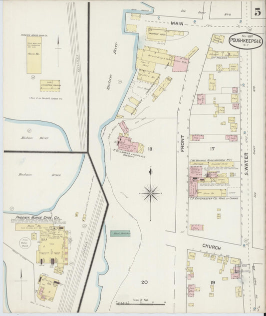 Sanborn Fire Insurance Map from Poughkeepsie, Dutchess County, New York (1887), Sheet #0005 - Historic Sanborn Fire Insurance Map Print, vintage old map wall art, antique decor, genealogy gift, New York New York map
