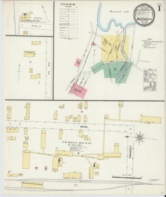 Sanborn Fire Insurance Map from Winthrop, Kennebec County, Maine (1897), Sheet #0001 - Historic Sanborn Fire Insurance Map Print, vintage old map wall art, antique decor, genealogy gift, Maine Maine map