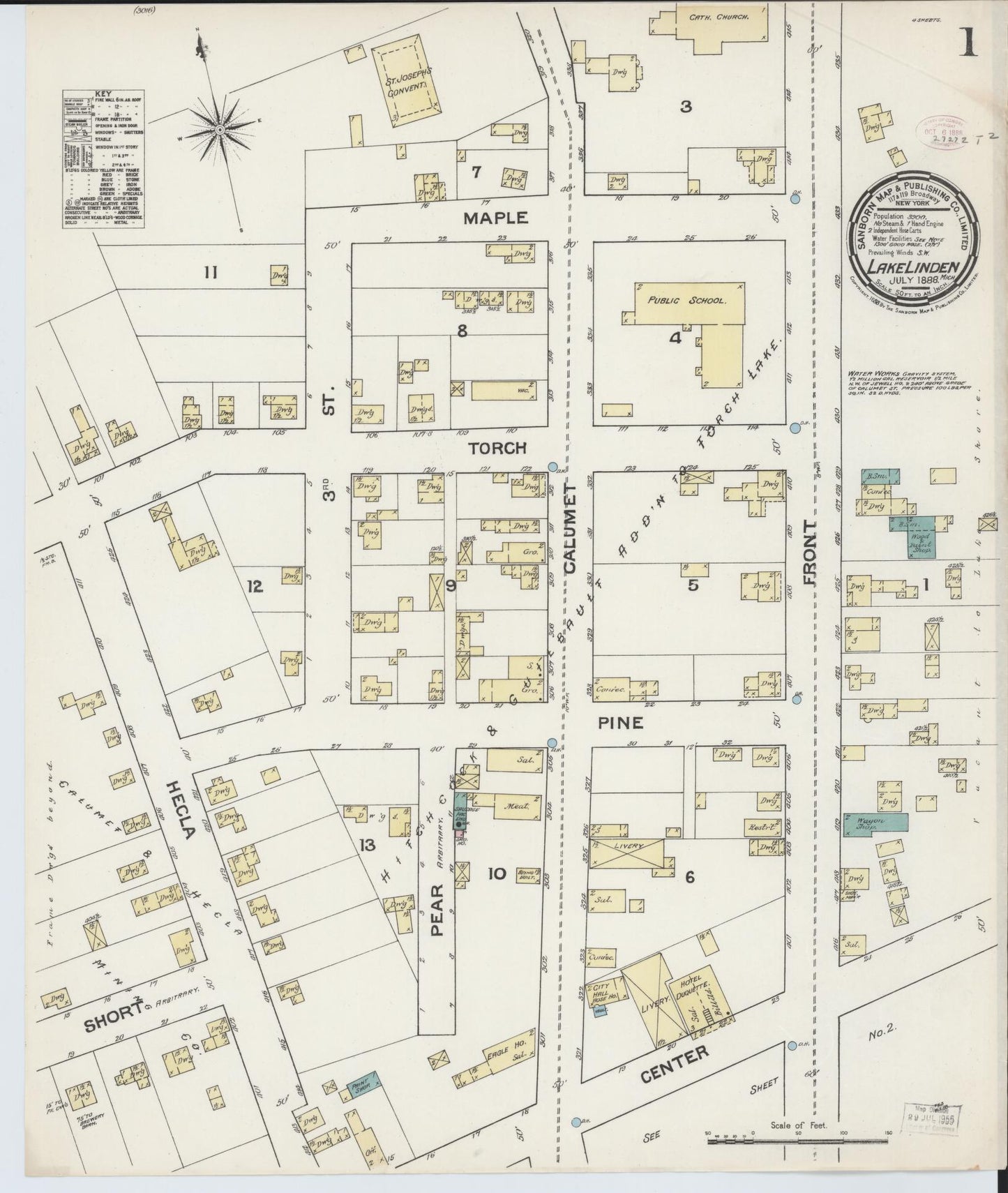 Sanborn Fire Insurance Map from Lake Linden, Houghton County, Michigan (1888), Sheet #0001 - Complete Map Set gallery image, historic Sanborn map, vintage wall art, Michigan Michigan