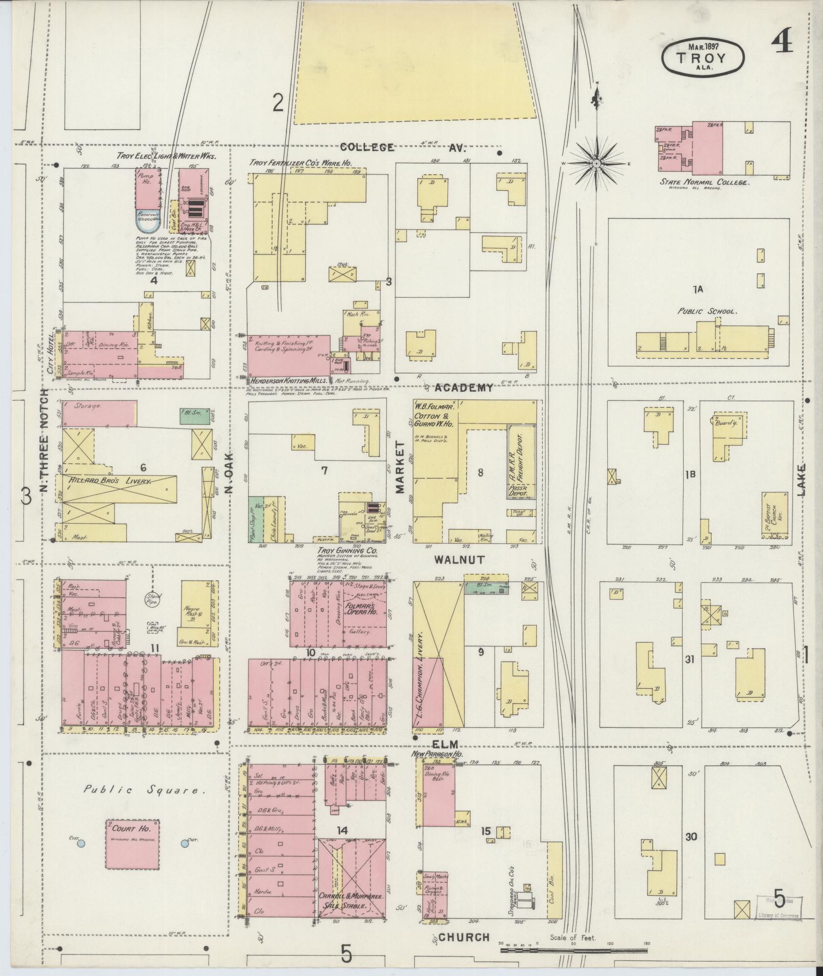 Sanborn Fire Insurance Map from Troy, Pike County, Alabama (1897), Sheet #0004 - Historic Sanborn Fire Insurance Map Print, vintage old map wall art, antique decor, genealogy gift, Alabama Alabama map