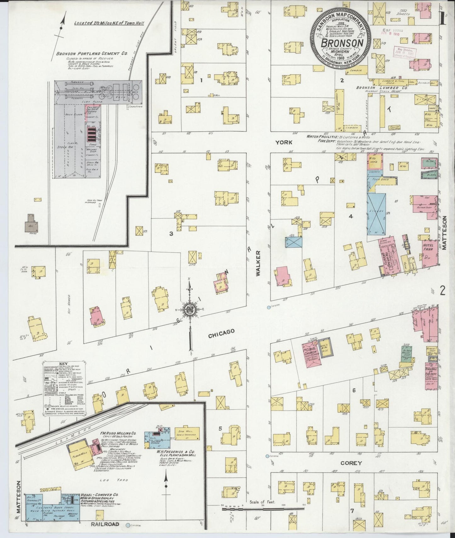 Sanborn Fire Insurance Map from Bronson, Branch County, Michigan (1916), Sheet #0001 - Complete Map Set gallery image, historic Sanborn map, vintage wall art, Michigan Michigan