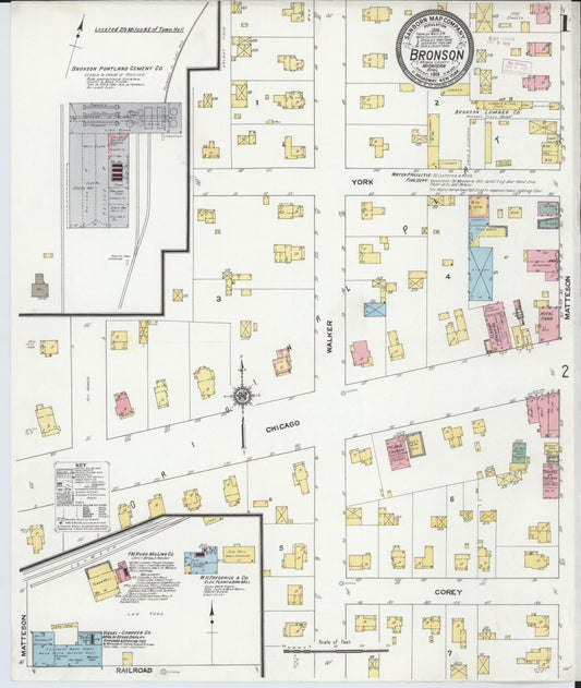 Sanborn Fire Insurance Map from Bronson, Branch County, Michigan (1916), Sheet #0001 - Complete Map Set gallery image, historic Sanborn map, vintage wall art, Michigan Michigan