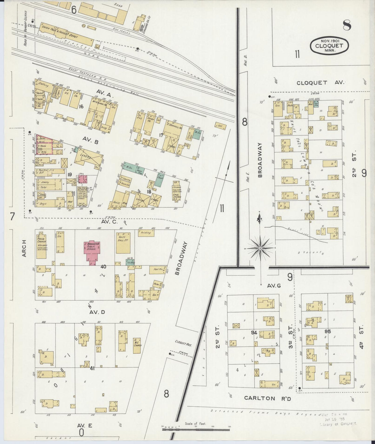 Sanborn Fire Insurance Map from Cloquet, Carlton County, Minnesota (1901), Sheet #0008 - Complete Map Set gallery image, historic Sanborn map, vintage wall art, Minnesota Minnesota